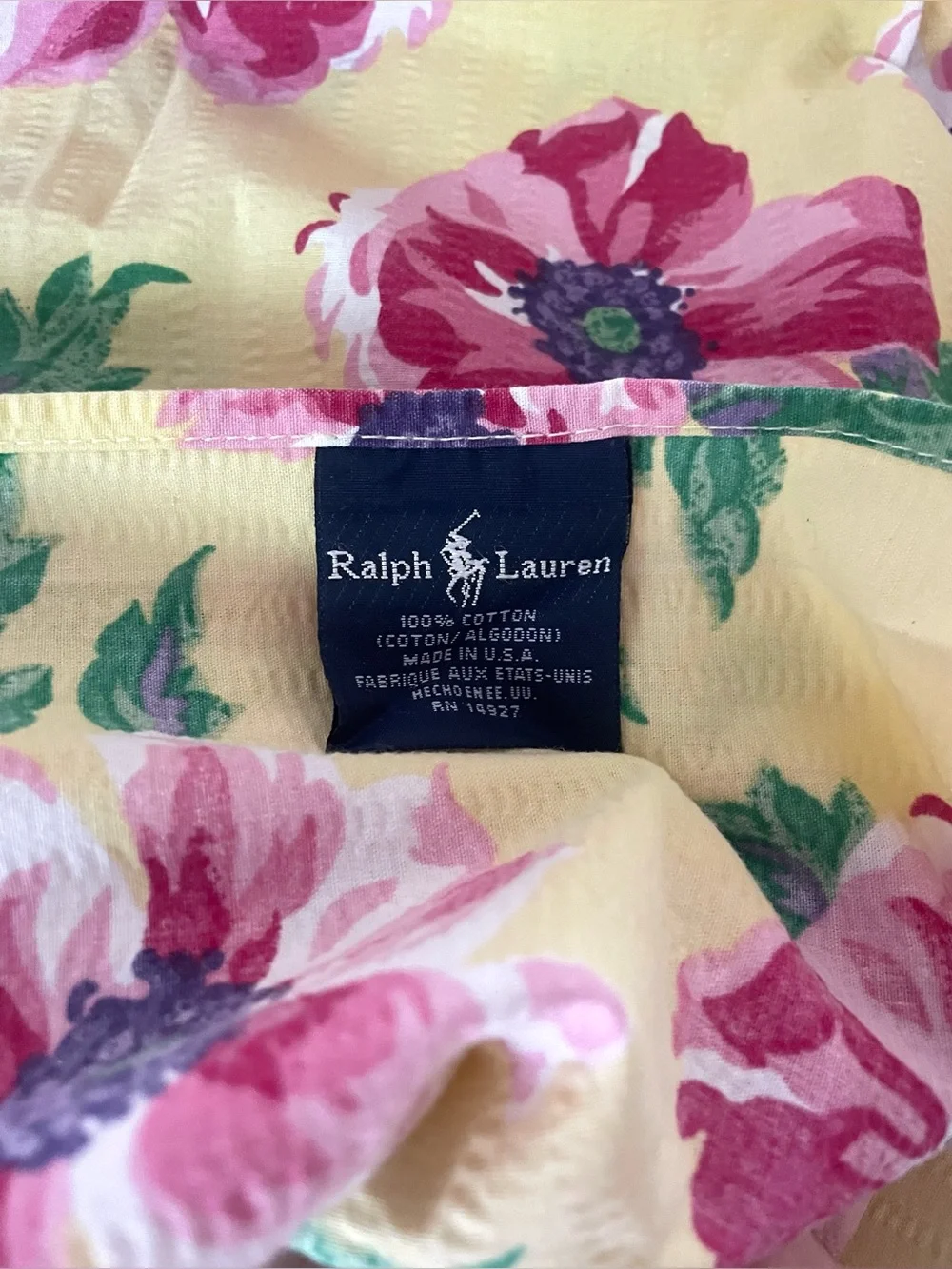 Ralph Lauren Chelsea Duvet Pink Flowers on Yellow Seersucker Cotton 90x96